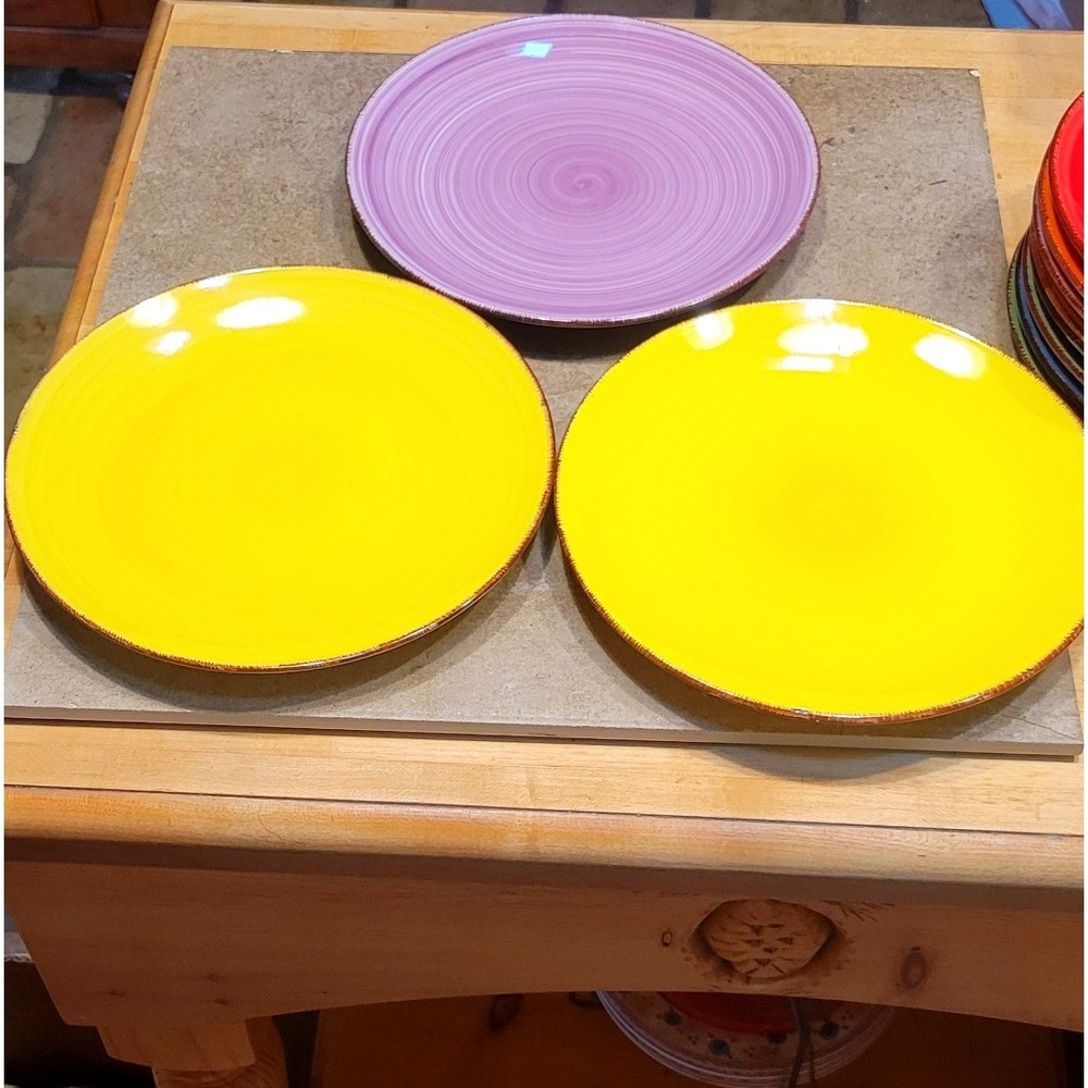 Vancasso Stoneware Dinner Plates Set Multi Color Spiral Hand Painted 10.5 inch
